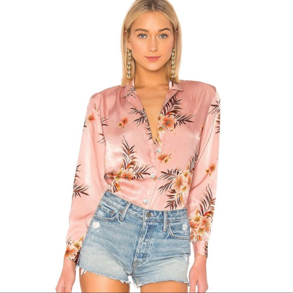 NWT LPA Pio Satin Top in Tropical Print